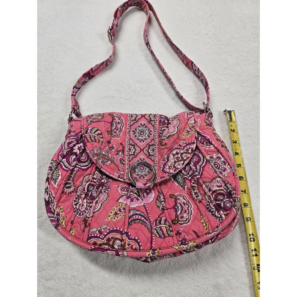 Vera Bradley Quilted Cotton Shoulder Bag Pink Floral Paisley Silver Ring Closure